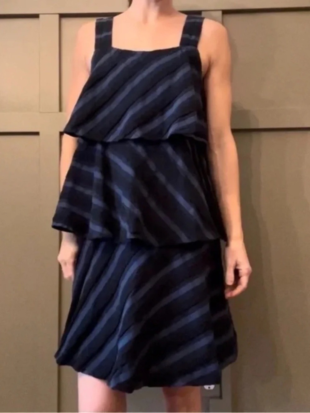 Ace & Jig Simone Stripe Tiered Ruffle Dress in Lunar Blue 100% Cotton Size Small